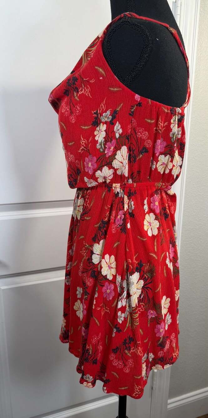 O'Neill Red Floral Cowl Neck Mini Dress Size M - Picture 4 of 6